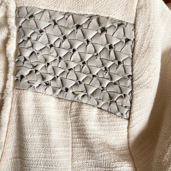 Maje Cotton Linen Frayed Edge Woven Linen Shoulder Moto Jacket 38 M - Picture 7 of 11